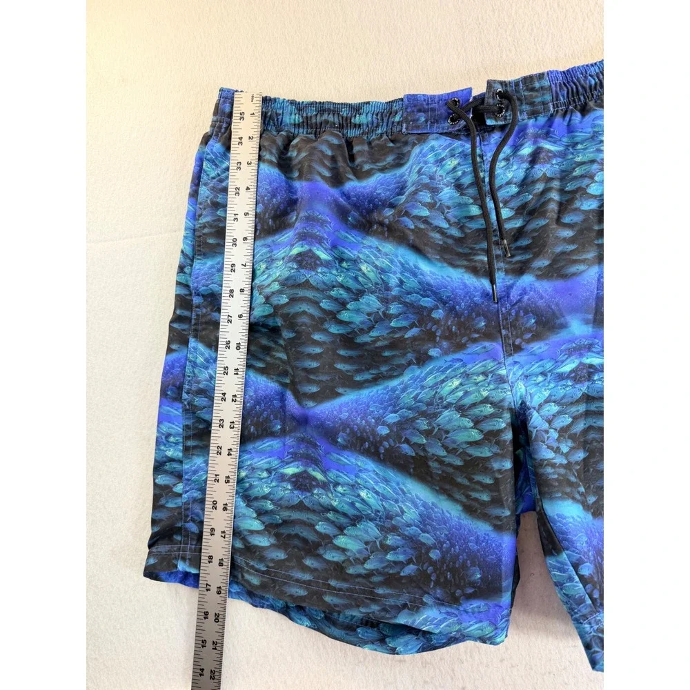 Reel legends Blue School of Fish Graphic Print Swim Trunks Board Shorts Mens XL